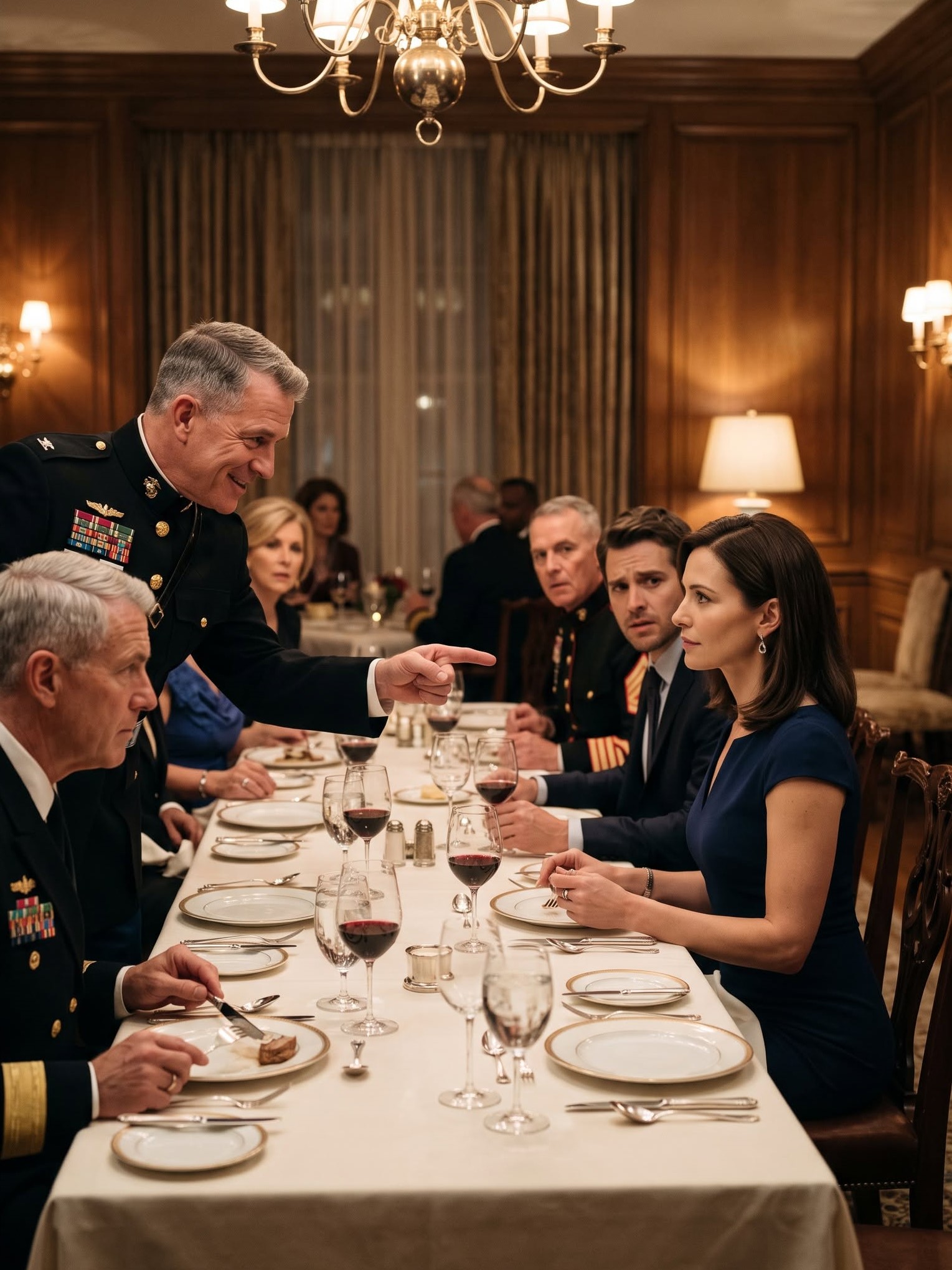 I spent an entire birthday dinner listening to a decorated Marine colonel laugh at the idea that a quiet woman like me could be a real Navy pilot. My boyfriend’s family watched as he questioned my service and demanded proof. I refused to give him any. Then the retired four-star admiral at the head of the table set down his fork and asked for my call sign—and the colonel’s smile disappeared.