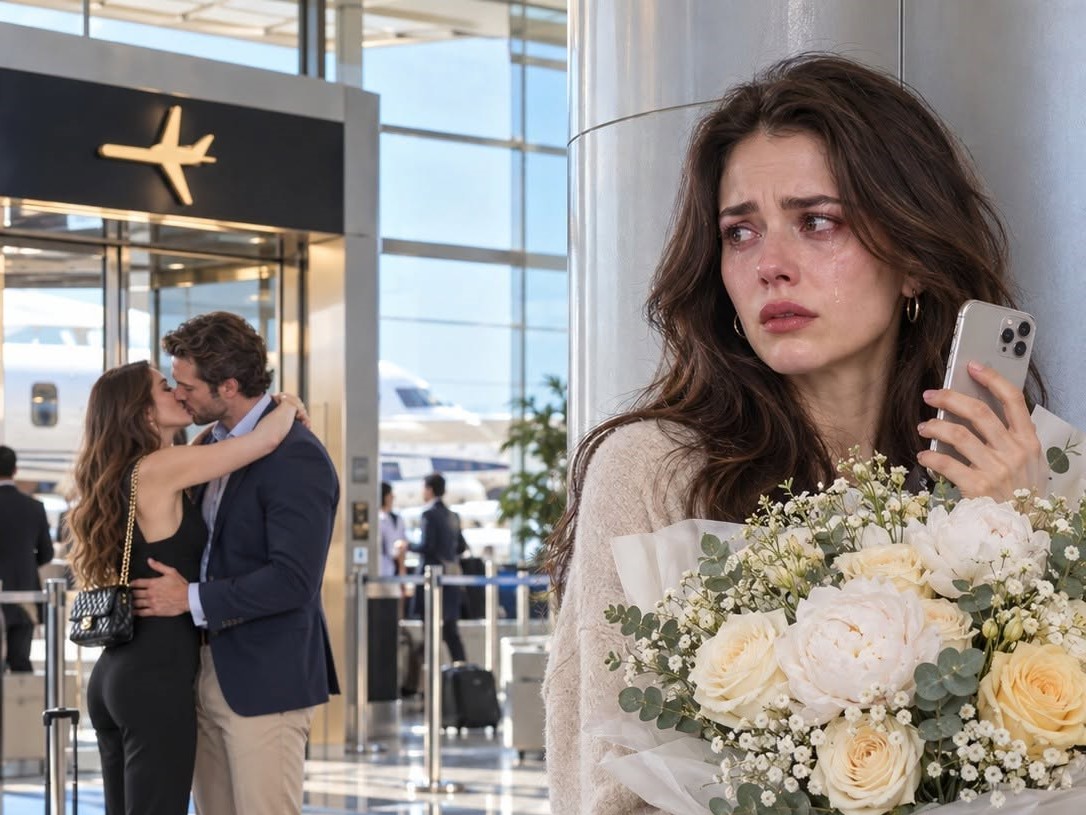 I was standing at the airport with a bouquet in my hands, waiting to welcome my parents, when I saw my husband walk out of a VIP lounge kissing another woman.