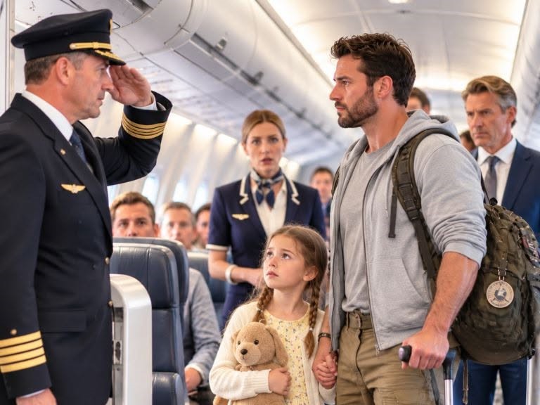 The Flight of Honor: How a Father’s Quiet Sacrifice for His Late Wife, an Unjust Flight Agent, and an Unexpected Military Encounter in the First-Class Cabin Brought Healing, Grace, and a Lifelong Family Guardian to a Young Girl’s Grieving World Beneath the Carolina Sky  