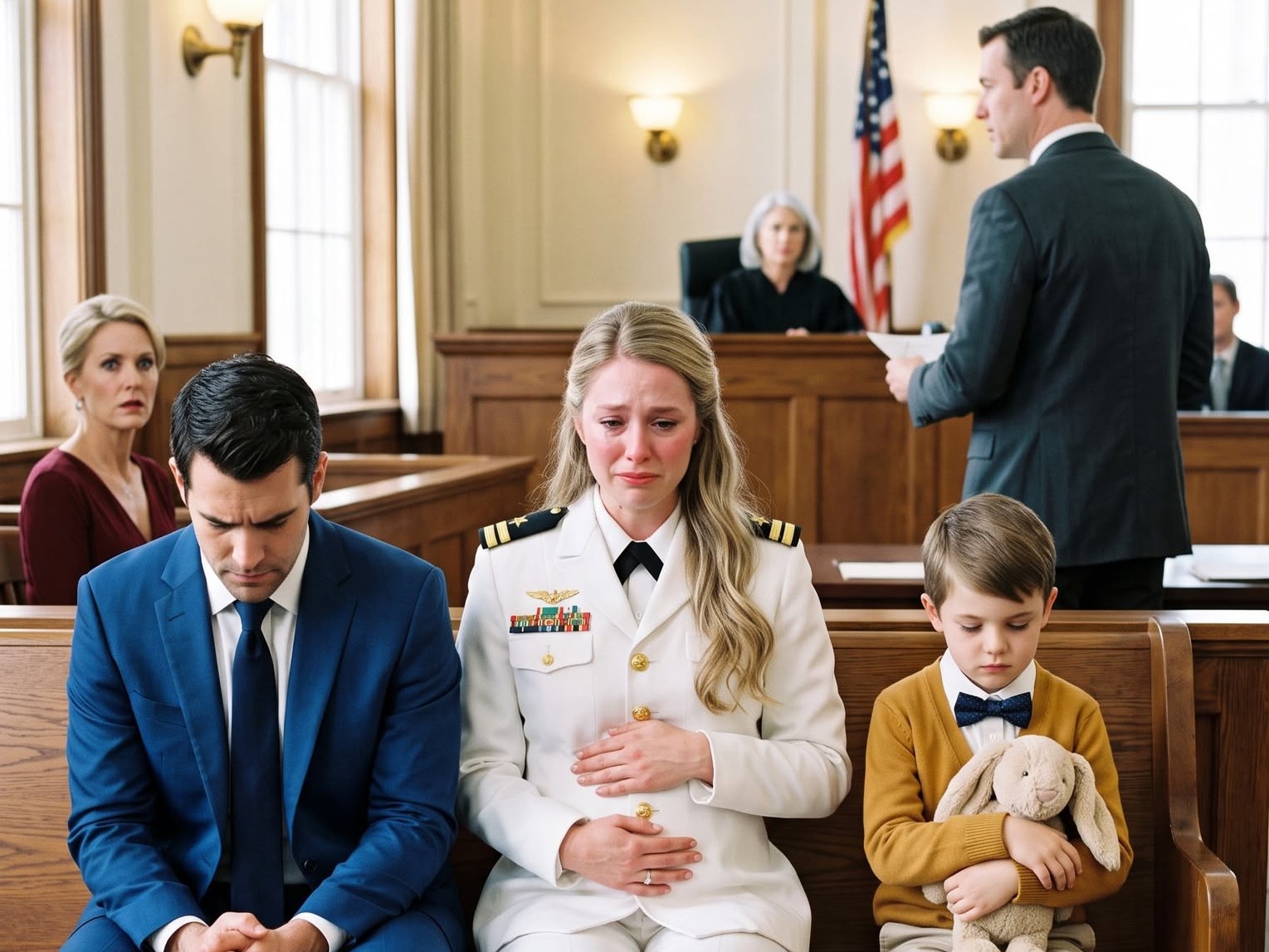 Eight months pregnant, I stood in court ready to surrender our house, savings, cars, and every dollar of my husband’s business while his mistress laughed beside him. I wanted nothing except freedom—and the right to remain in my stepson’s life. Then the judge opened the courtroom doors and brought in six-year-old Owen. The moment he looked at his father and asked, “Should I tell them what happened?” my husband turned white.  